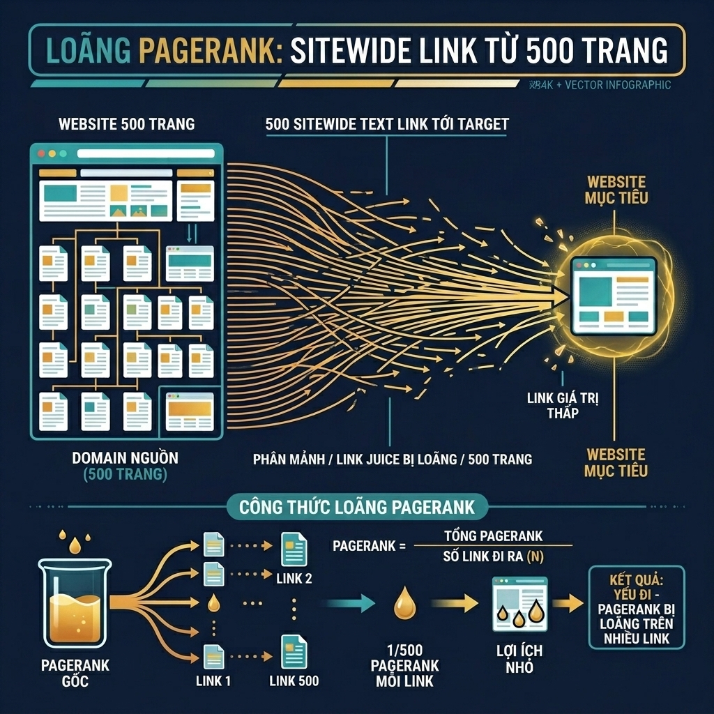 Sơ đồ PageRank Dilution của Sitewide Text Link